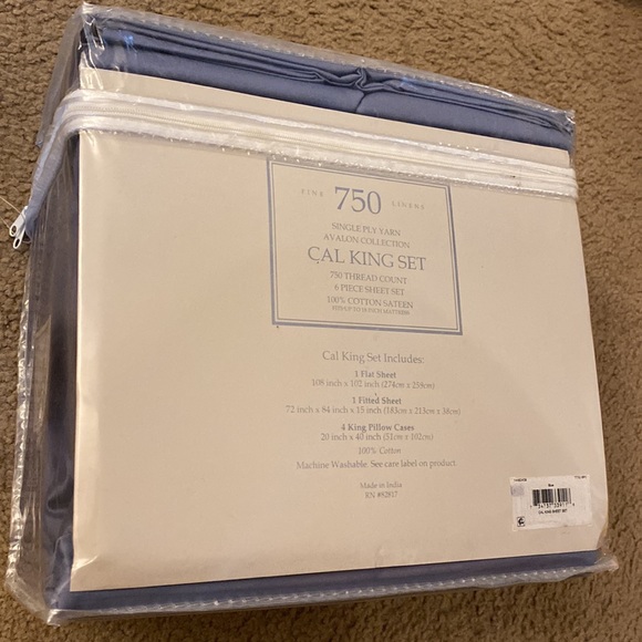 Macys 750 Thread Count Avalon Collection Cal King Sateen Sheet Set Blue NWT 6-pc - Picture 5 of 8